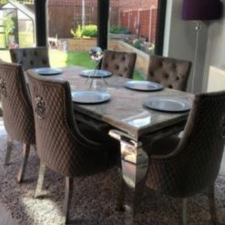 House Of Bling Furniture Boutique Dining Tables And Chairs Sets Cambridge Grey Marble Top With Our Charcoal Lion Knock Chairs
