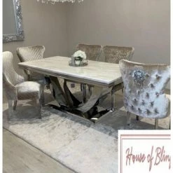 House Of Bling Furniture Boutique Dining Tables And Chairs Sets Madrid Marble Cream Marble Table Top With Chairs