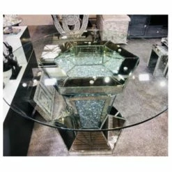 House Of Bling Furniture Boutique Round Mirrored Crushed Diamond Table Dining Tables And Chairs Sets