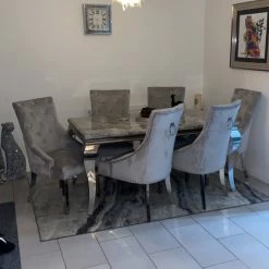 House Of Bling Furniture Boutique Cambridge Grey Marble Top With Our Light Grey Knocker Chairs