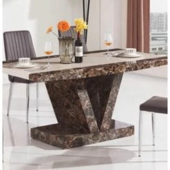 House Of Bling Furniture Boutique Bonita Dining Table Brown Marble Affect Dining Tables And Chairs Sets