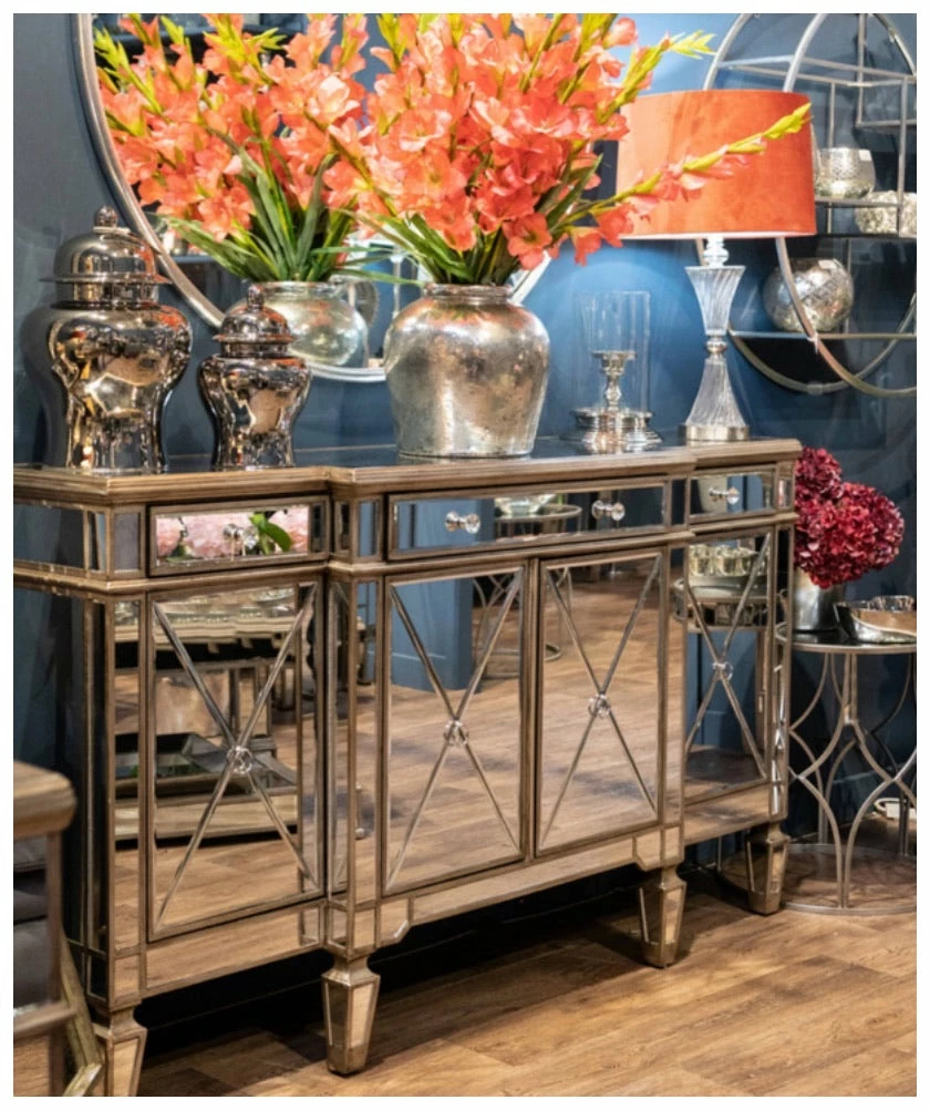 House Of Bling Furniture Boutique Champagne Valencia Mirrored Sideboard With Ring Handles 3 House Of Bling Furniture Boutique Champagne Valencia Mirrored Sideboard With Ring Handles