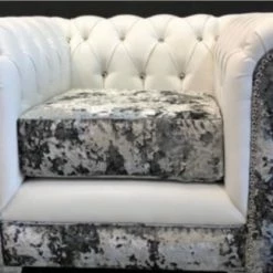 House Of Bling Furniture Boutique Corner Sofas Two Tone White Faux Leather Curved Chesterfield Sofa