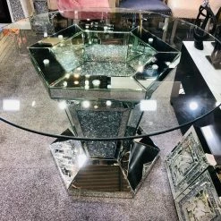 House Of Bling Furniture Boutique Round Mirrored Crushed Diamond Table Dining Tables And Chairs Sets