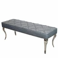 House Of Bling Furniture Boutique Cambridge Dining Bench In Dark Grey Leather