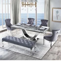 House Of Bling Furniture Boutique Madrid Marble Table With Grey Top Dining Tables And Chairs Sets