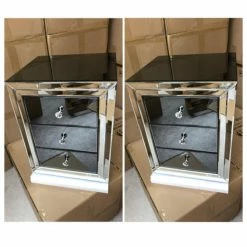 House Of Bling Furniture Boutique Bedside Cabinets Grey Atlanta 3 Drawer Bedside Tables