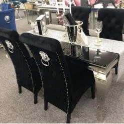 House Of Bling Furniture Boutique Black Glass Cambridge Table With Elsa Lion Knock Chsirs Dining Tables And Chairs Sets