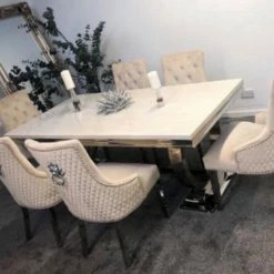 House Of Bling Furniture Boutique Buxford Table Cream Marble Top With Lion Knock Chairs Dining Tables And Chairs Sets