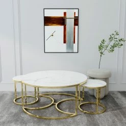 House Of Bling Furniture Lara Marble Nest Tables In Gold Or Silver Side Tables