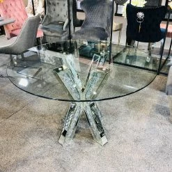 House Of Bling Furniture Boutique Dining Tables X Crushed Diamond Mirrored Dining Table