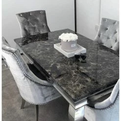 House Of Bling Furniture Boutique Cambridge Black Marble Top With Lara Grey Chairs Dining Tables And Chairs Sets