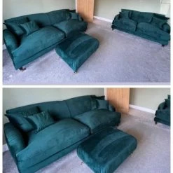 House Of Bling Furniture Boutique Billy Sofa Set On Caster Wheels In French Velvet Green