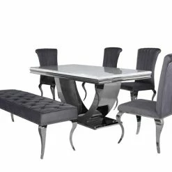 House Of Bling Furniture Boutique Dining Tables And Chairs Sets Madrid Marble Table With Smoked White Marble Top