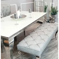 House Of Bling Furniture Boutique Cambridge Dining Bench In Silver Grey Leather