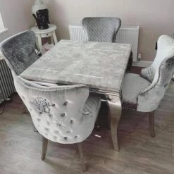 House Of Bling Furniture Boutique Devon Table With Dove Grey Lion Knock Chairs