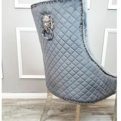 House Of Bling Furniture Boutique Dining Chairs Valencia Lion Knock Plush Velvet Light Grey Chair