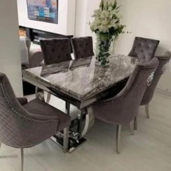 House Of Bling Furniture Boutique Dining Tables And Chairs Sets Buxford Table Dark Grey Marble Top With Lion Knock Chairs