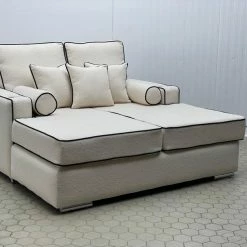 House Of Bling Furniture Boutique Harry Cinema Sofa With Contrast Piping In Boucle Fabric Ivory