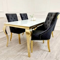 House Of Bling Furniture Dining Tables Cambridge Dining Table 1.6 Meters In Gold With Glass Top