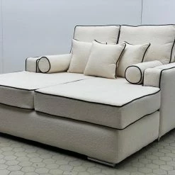 House Of Bling Furniture Boutique Harry Cinema Sofa With Contrast Piping In Boucle Fabric Ivory
