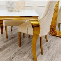 House Of Bling Furniture Boutique Devon Table In Gold With 4 Cream Chairs Dining Tables And Chairs Sets