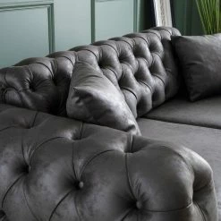 House Of Bling Furniture Boutique Roma Chesterfield Sofa Set In Dark Grey