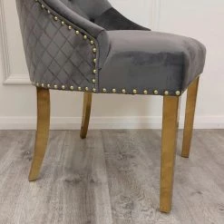 House Of Bling Furniture Boutique Valencia Lion Knock Plush Velvet Dark Grey Chair Set Dining Chairs
