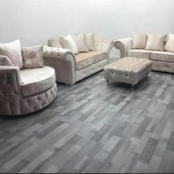 House Of Bling Furniture Boutique Swan Sofa Package With Fully Buttoned Swivel Chair Sofas