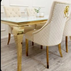 House Of Bling Furniture Cambridge Dining Table1.8 Meters In Gold With Glass Top