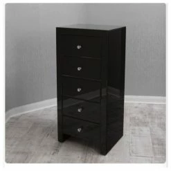 House Of Bling Furniture Boutique Black Mirrored Tallboy Chest Of Drawers