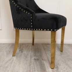 House Of Bling Furniture Boutique Valencia Lion Knock Plush Velvet Black Chair Set Dining Chairs