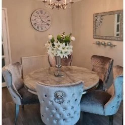 House Of Bling Furniture Boutique Aerial Dining Table Light Grey Marble Top With Knocker Chairs