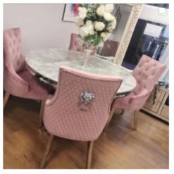 House Of Bling Furniture Boutique Oxford Dining Table Marble Top With Lion Knocker Chairs Pink