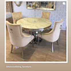 House Of Bling Furniture Boutique Dining Tables Oxford Dining Table Marble Top With Ring Back Knocker Chairs