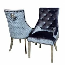 House Of Bling Furniture Boutique Dining Chairs Valencia Lion Knock Metallic Grey Velvet Chair Package