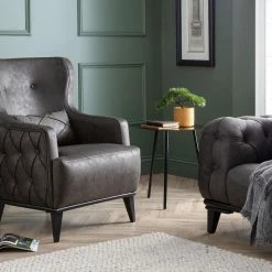 House Of Bling Furniture Boutique Roma Chesterfield Sofa Set In Dark Grey