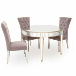 House Of Bling Furniture Boutique Venice Round Mirrored Dining Table Champagne