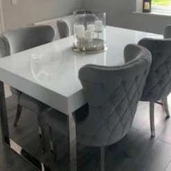 House Of Bling Furniture Boutique Bianca White Gloss Mirrored Dining Table