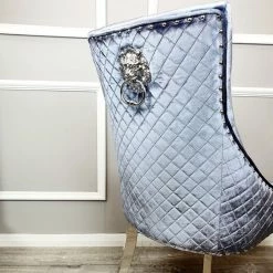 House Of Bling Furniture Boutique Dining Chairs Valencia Lion Knock Metallic Grey Velvet Chair Package