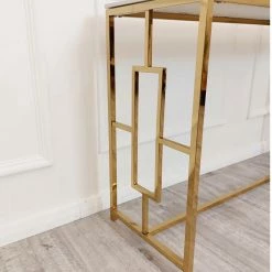 House Of Bling Furniture Boutique Lara Console Table Gold With White Top