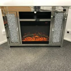 House Of Bling Furniture Boutique Crushed Diamond Display Cabinet With Fireplace