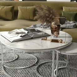 House Of Bling Furniture Lara Marble Nest Tables In Gold Or Silver Side Tables