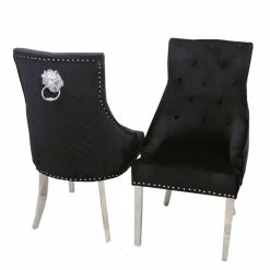 House Of Bling Furniture Boutique Valencia Lion Knock Plush Velvet Black Chair Package