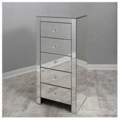 House Of Bling Furniture Boutique Plain Mirrored Tall Boy 5chest Of Drawers