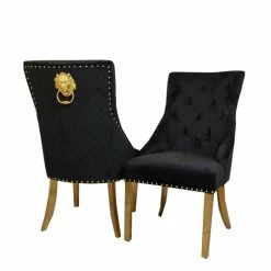 House Of Bling Furniture Boutique Valencia Lion Knock Plush Velvet Black Chair Set Dining Chairs