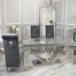 House Of Bling Furniture Boutique Dining Tables And Chairs Sets Madrid Light Grey Marble Table With Knocker Chairs