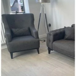 House Of Bling Furniture Boutique Roma Chesterfield Sofa Set In Dark Grey