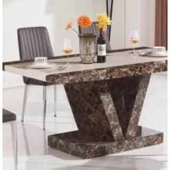 House Of Bling Furniture Boutique Bonita Dining Table Brown Marble Affect Dining Tables And Chairs Sets