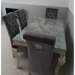 House Of Bling Furniture Boutique Dining Tables And Chairs Sets Grey Marble Cambridge Table With Elsa Lion Knock Chsirs
